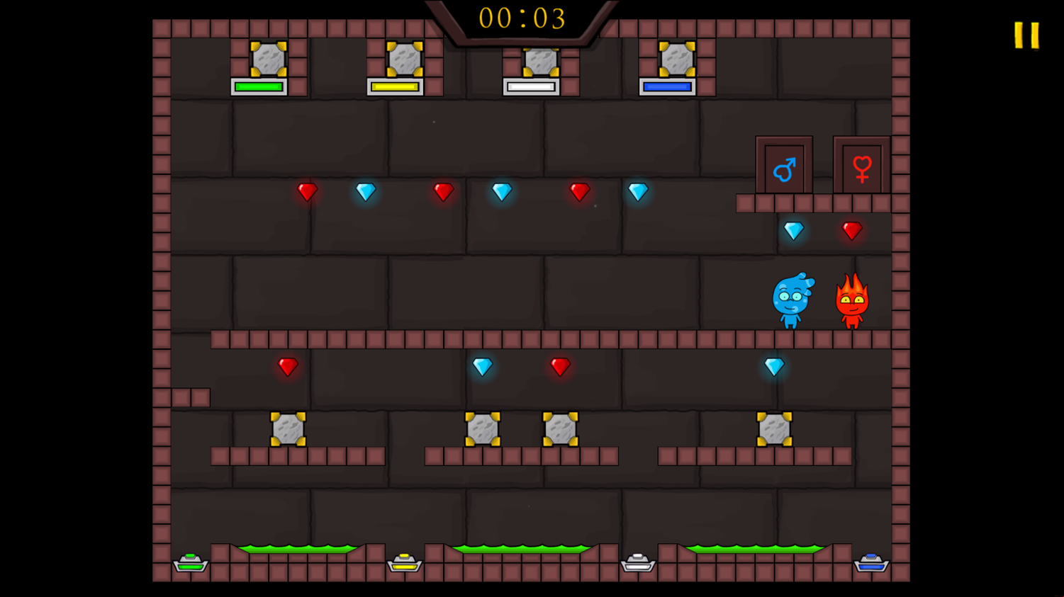 Firegirl and Waterboy in the Forest Temple Game Level With Blocks Screenshot.