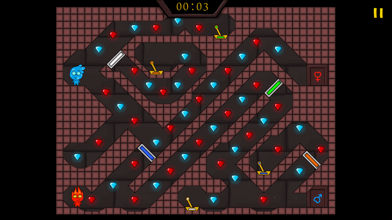 Firegirl and Waterboy in the Forest Temple Game Diagonal Level Layout Screenshot.