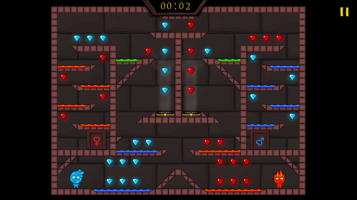 Firegirl and Waterboy in the Forest Temple Game Level With Fans Screenshot.
