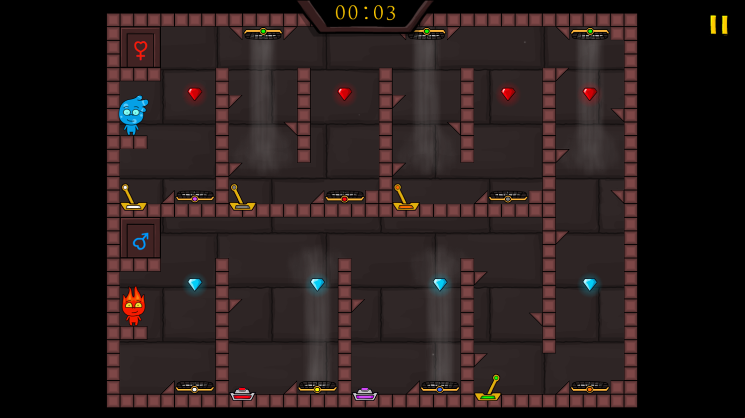 Firegirl and Waterboy in the Forest Temple Game Level With Many Fans Screenshot.
