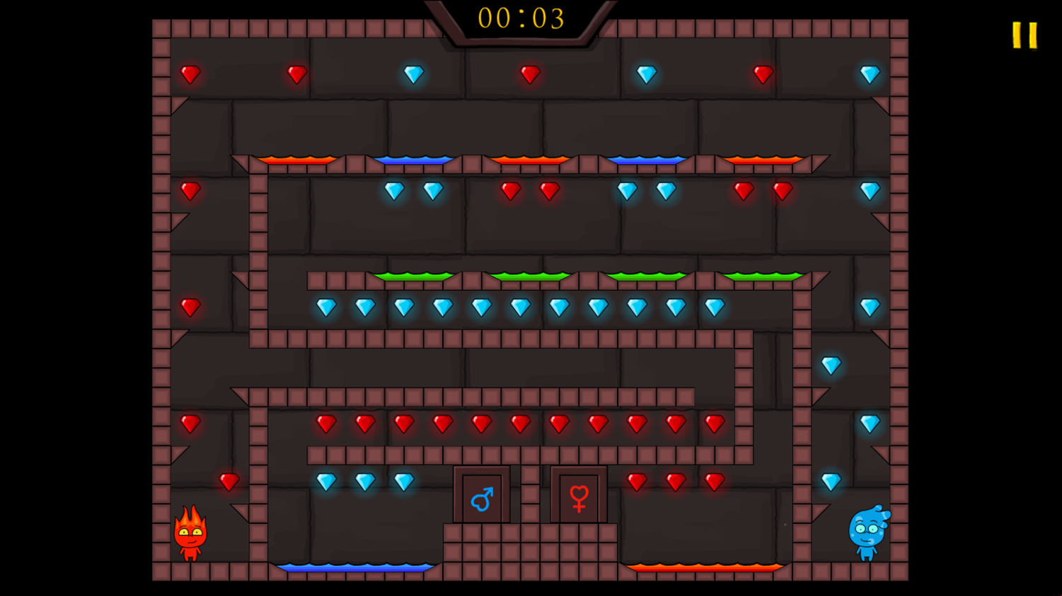 Firegirl and Waterboy in the Forest Temple Game Level With Maze Design Screenshot.