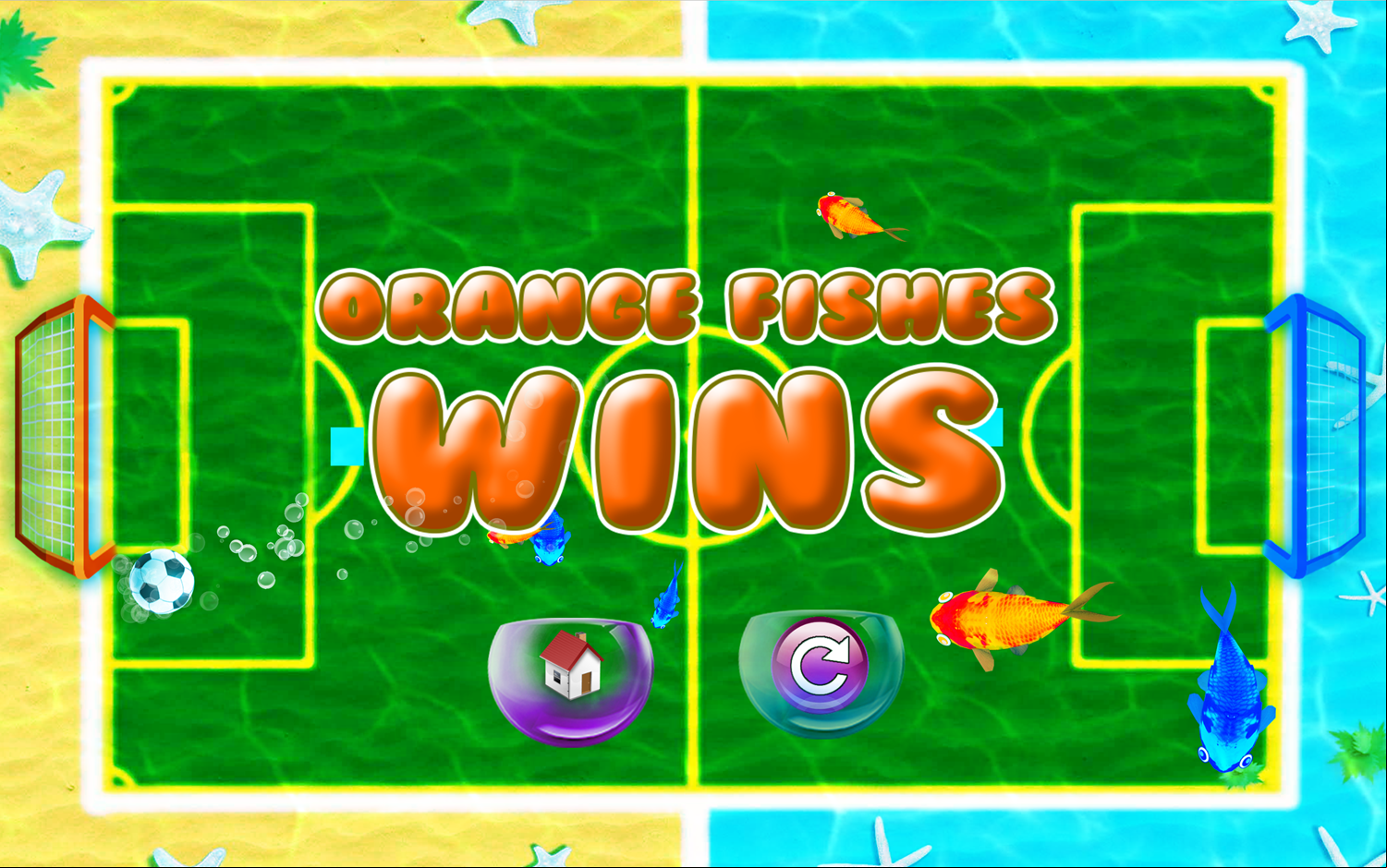 Fish Soccer Game Orange Wins Screen Screenshot.