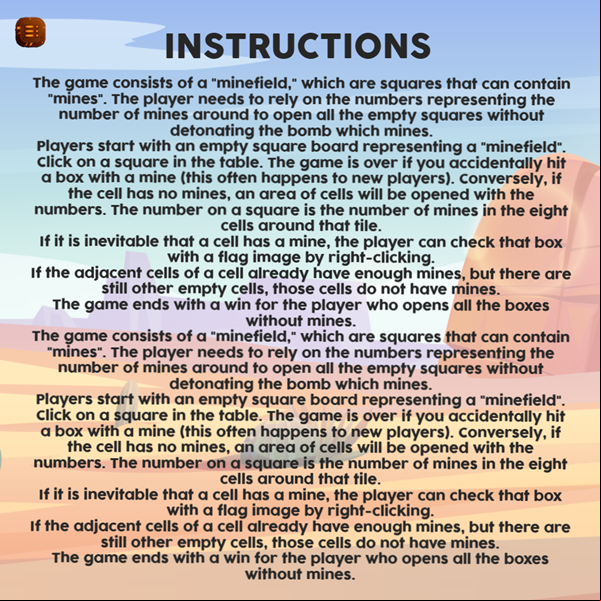 Flag Bomb Game Instructions Screenshot.