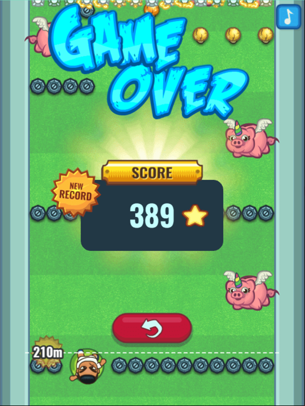 Flappy Foot Chinko Endless Bounce Game Over Screenshot.