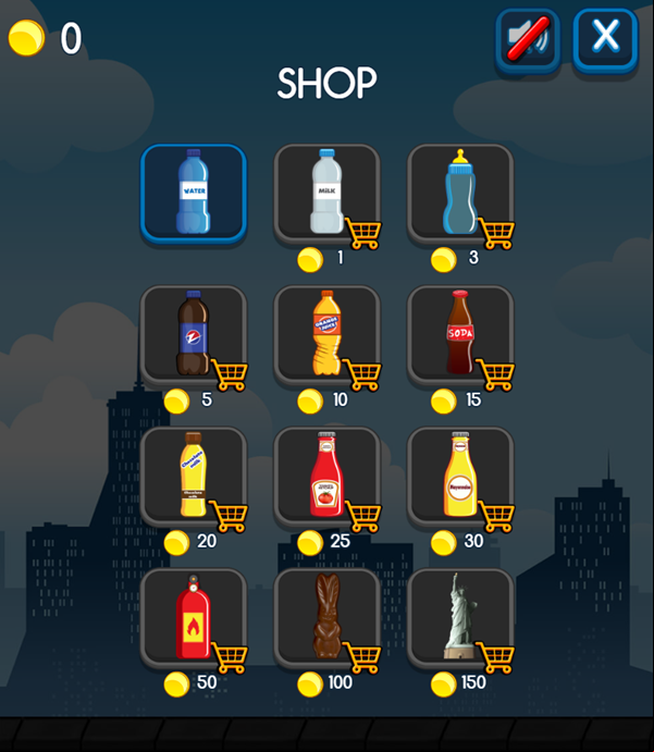 Flip the Bottle Game Shop Screenshot.