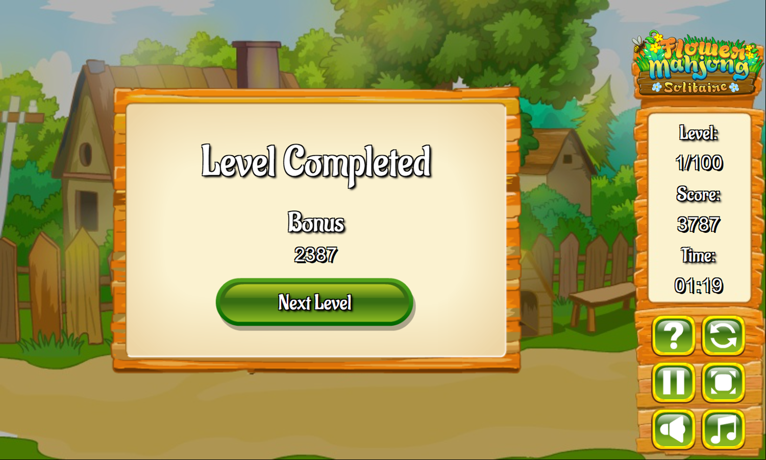 Flower Mahjong Solitaire Game Level Completed Screenshot.