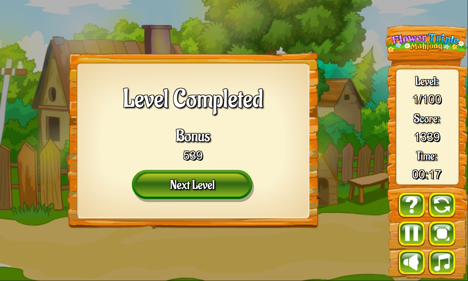 Flower Triple Mahjong Game Level Completed Screenshot.