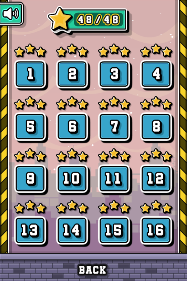 Flying Ball Game Level Select Screen Screenshot.