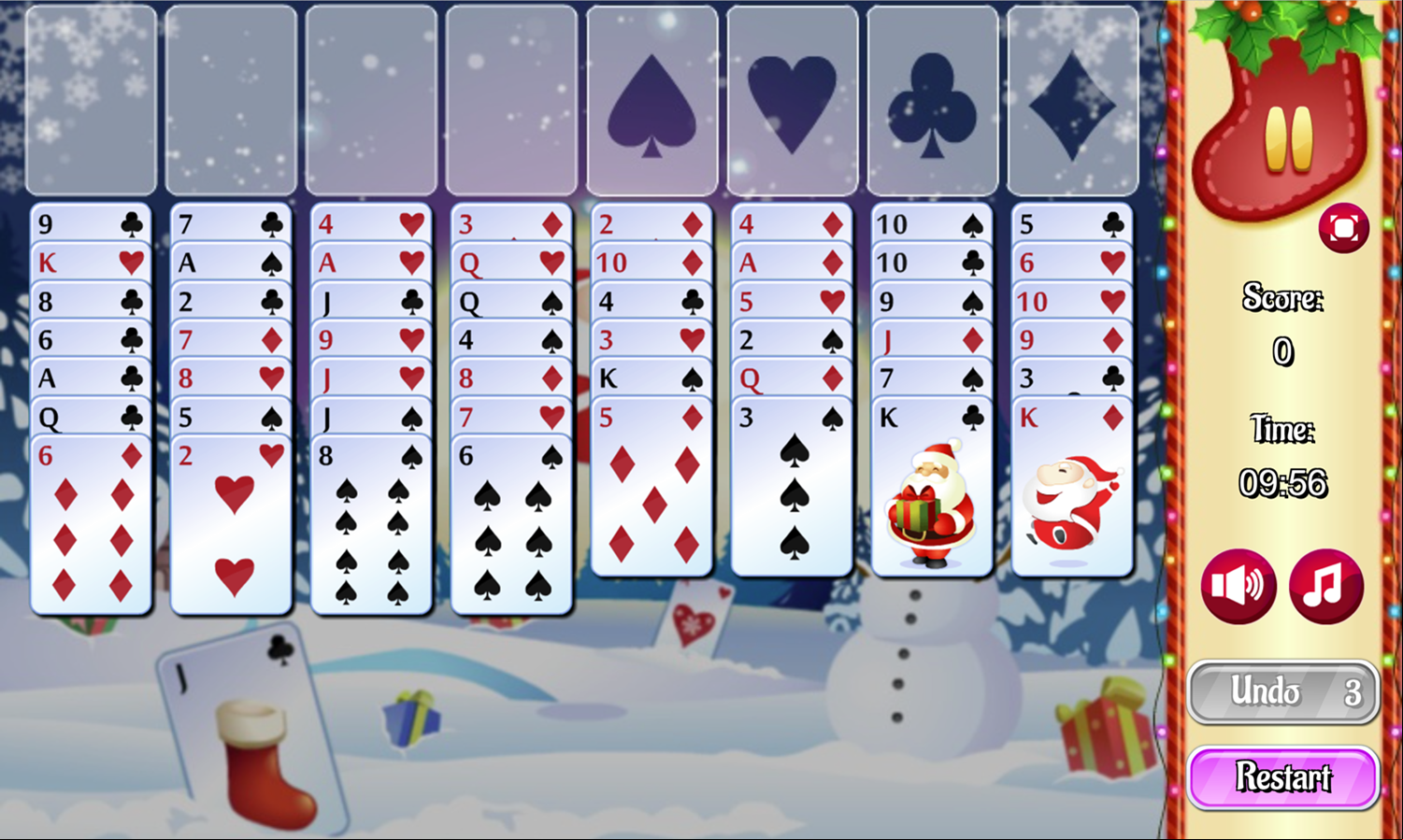 Freecell Christmas Game Screenshot.
