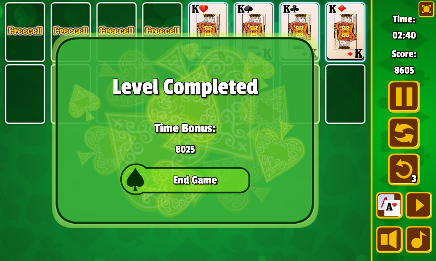 Freecell Solitaire Game Completed Screenshot.