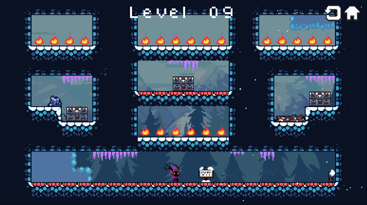 Frostbound Game Level With Fires Screenshot.