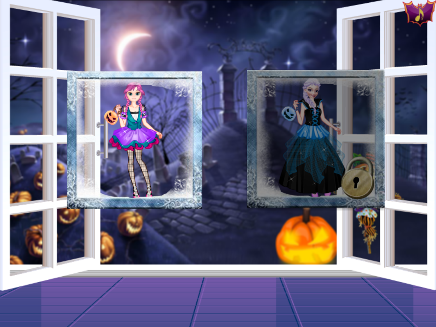Anna and Elsa First Halloween Game Select Character Screenshot.