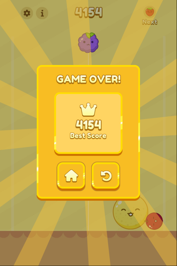 Fruit Merge Game Over Screen Screenshot.