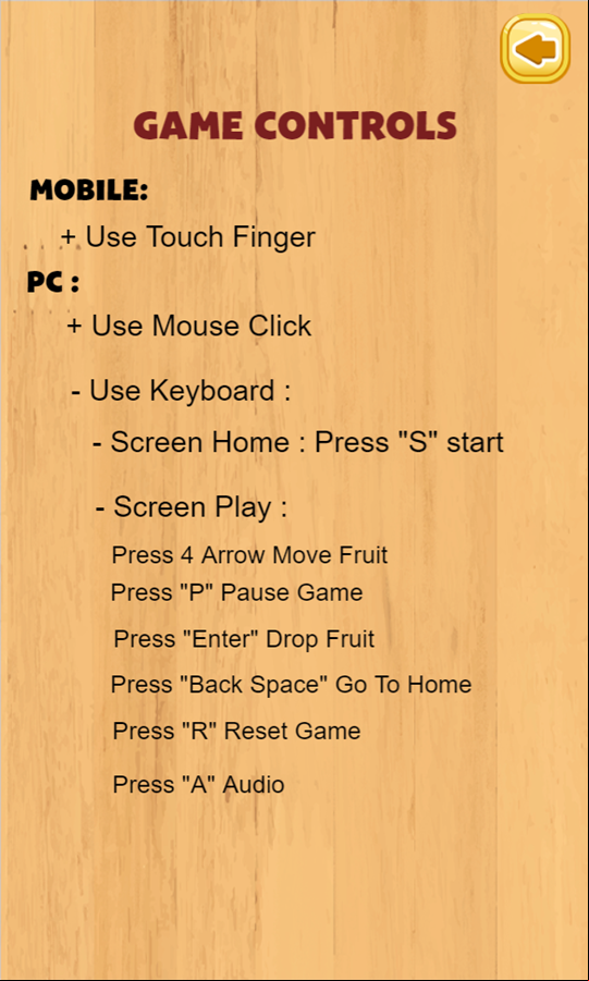 Fruit Pops Game Controls Screenshot.