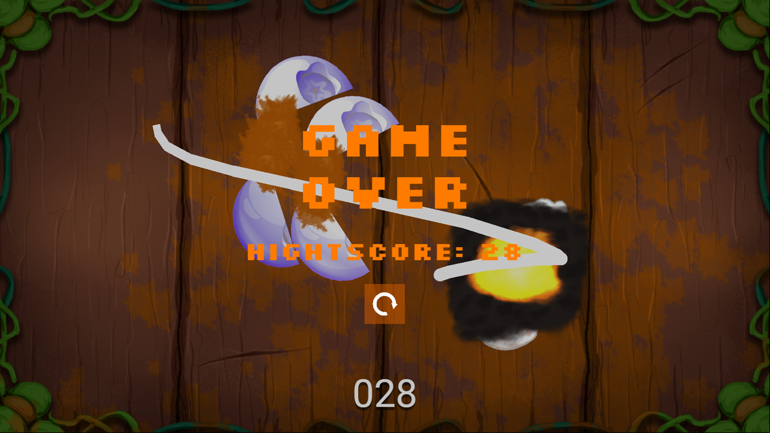 Fruit Slicing Game Over Screenshot.