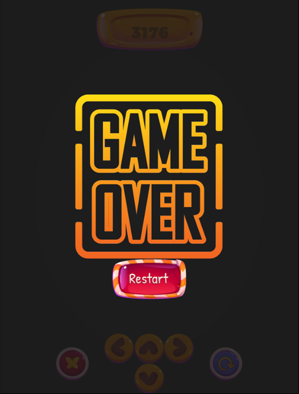 Fruits 2048 Game Over Screenshot.