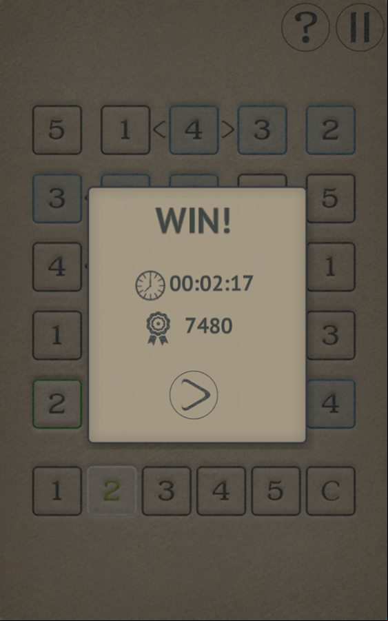 Futoshiki Game Win Screenshot.