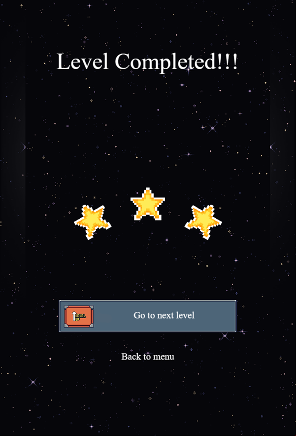 Galactic Pixel Storm Game Level Completed Screenshot.