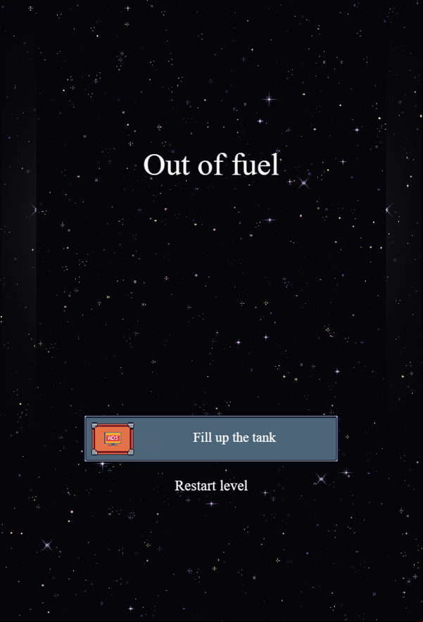 Galactic Pixel Storm Game Out Of Fuel Screenshot.