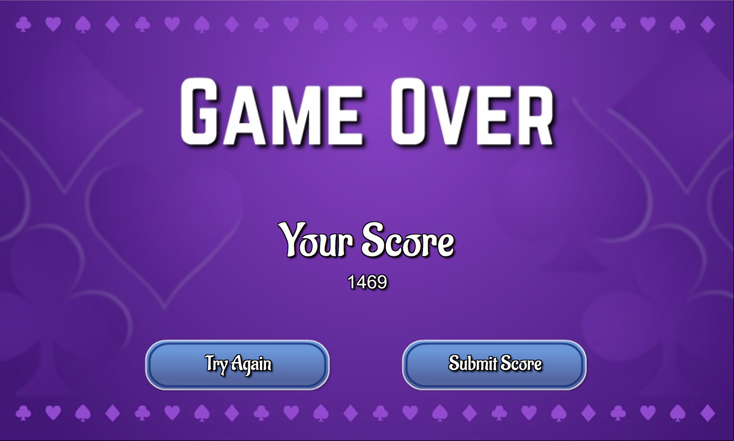 Gaps Solitaire Game Over Screen Screenshot.