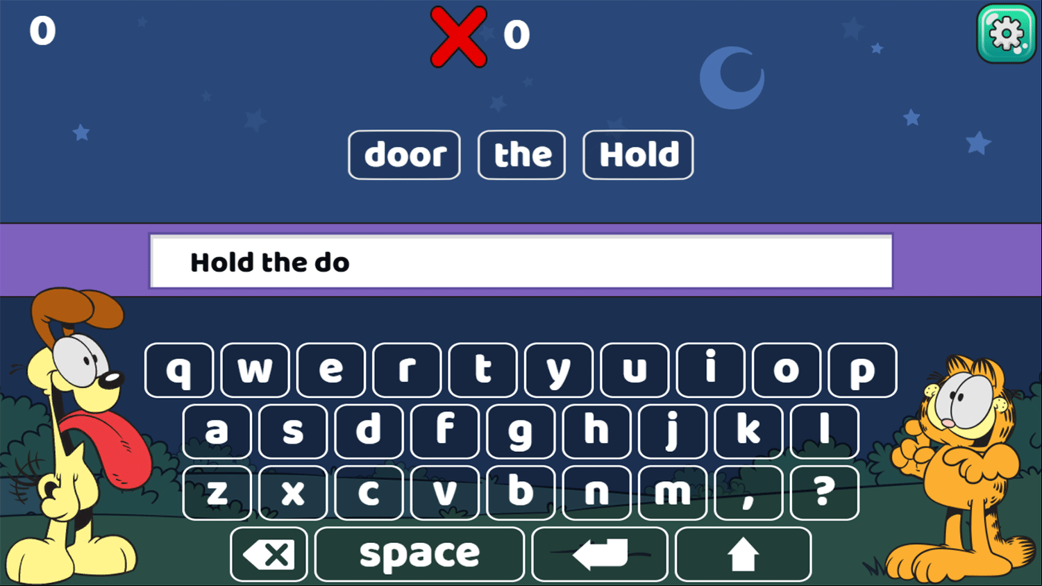 Garfield Sentences Game Typed Game Screenshot.