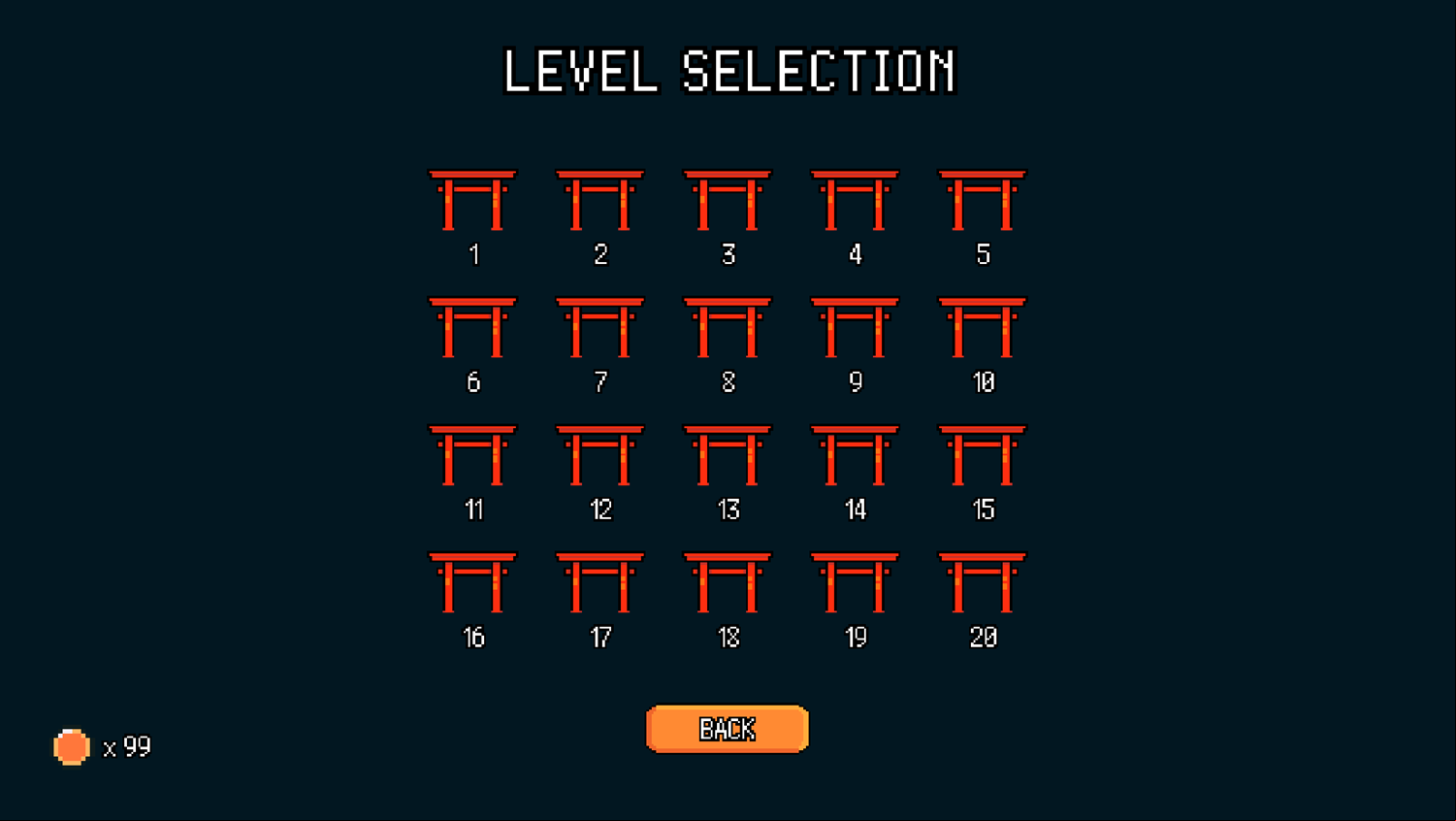 Getaway Ninja Game Level Selection Screen Screenshot.