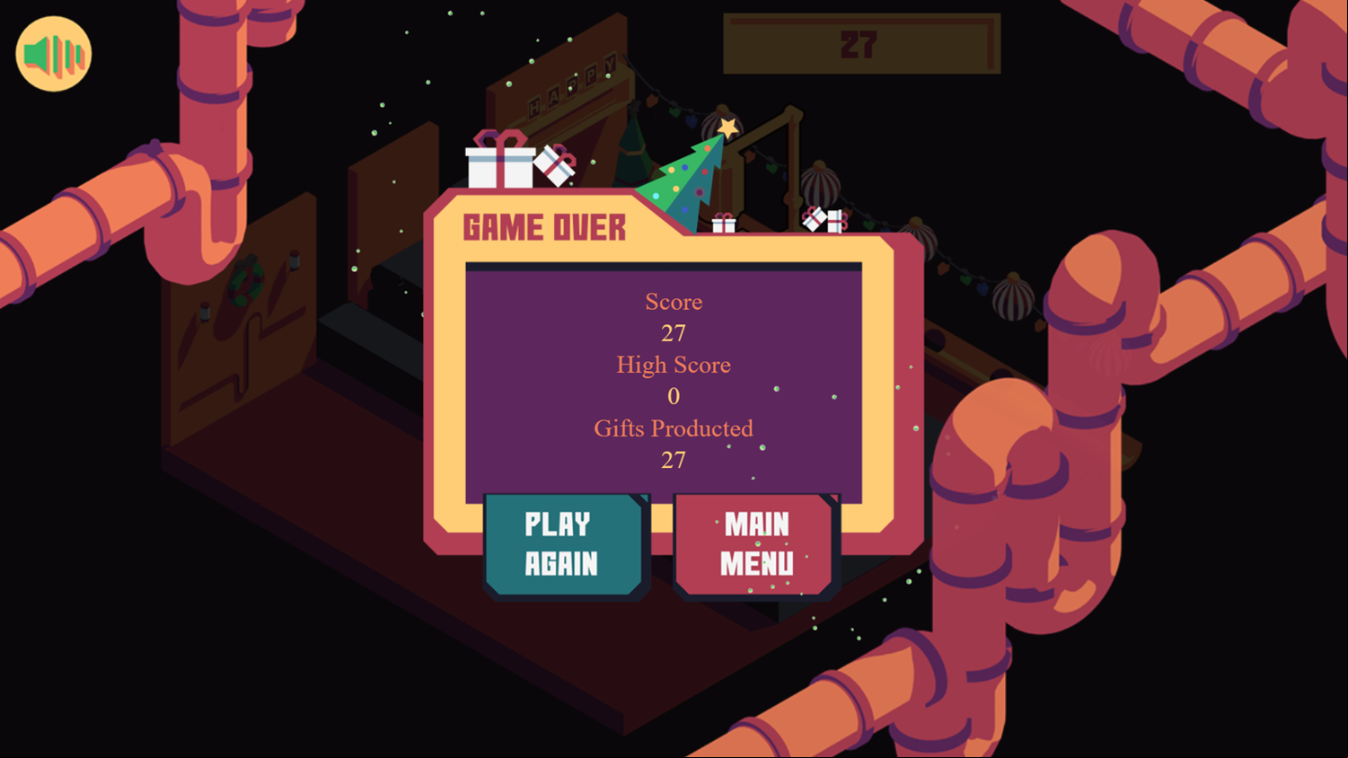 Gift Factory Game Over Screenshot.