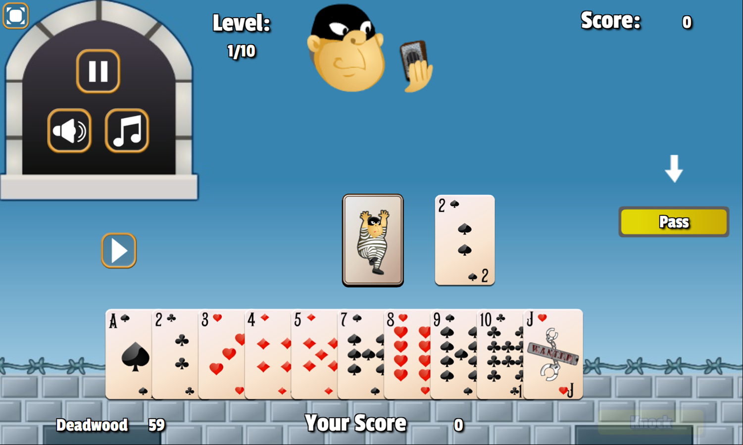 Gin Rummy Game Start Screenshot.
