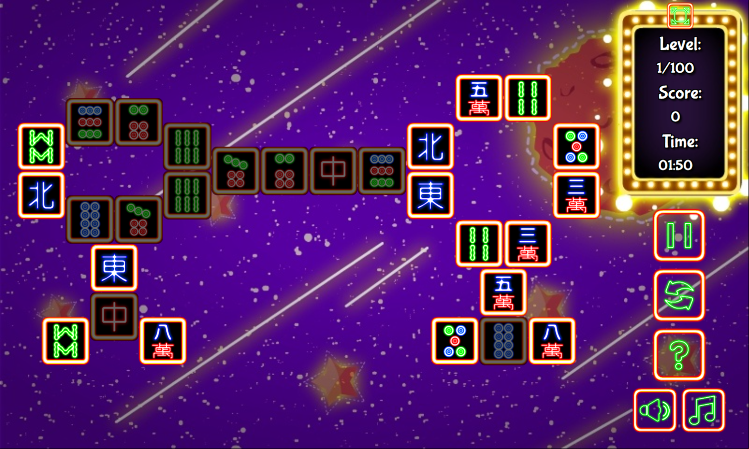 Glow Jongg Game Level Start Screenshot.