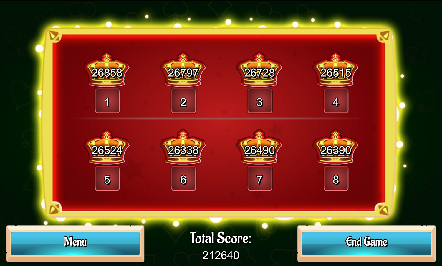Glow Solitaire Game Level Select Screen Screenshot.