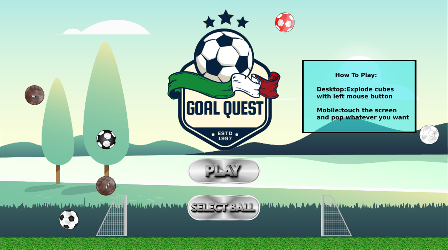 Goal Quest Game Welcome Screen Screenshot.