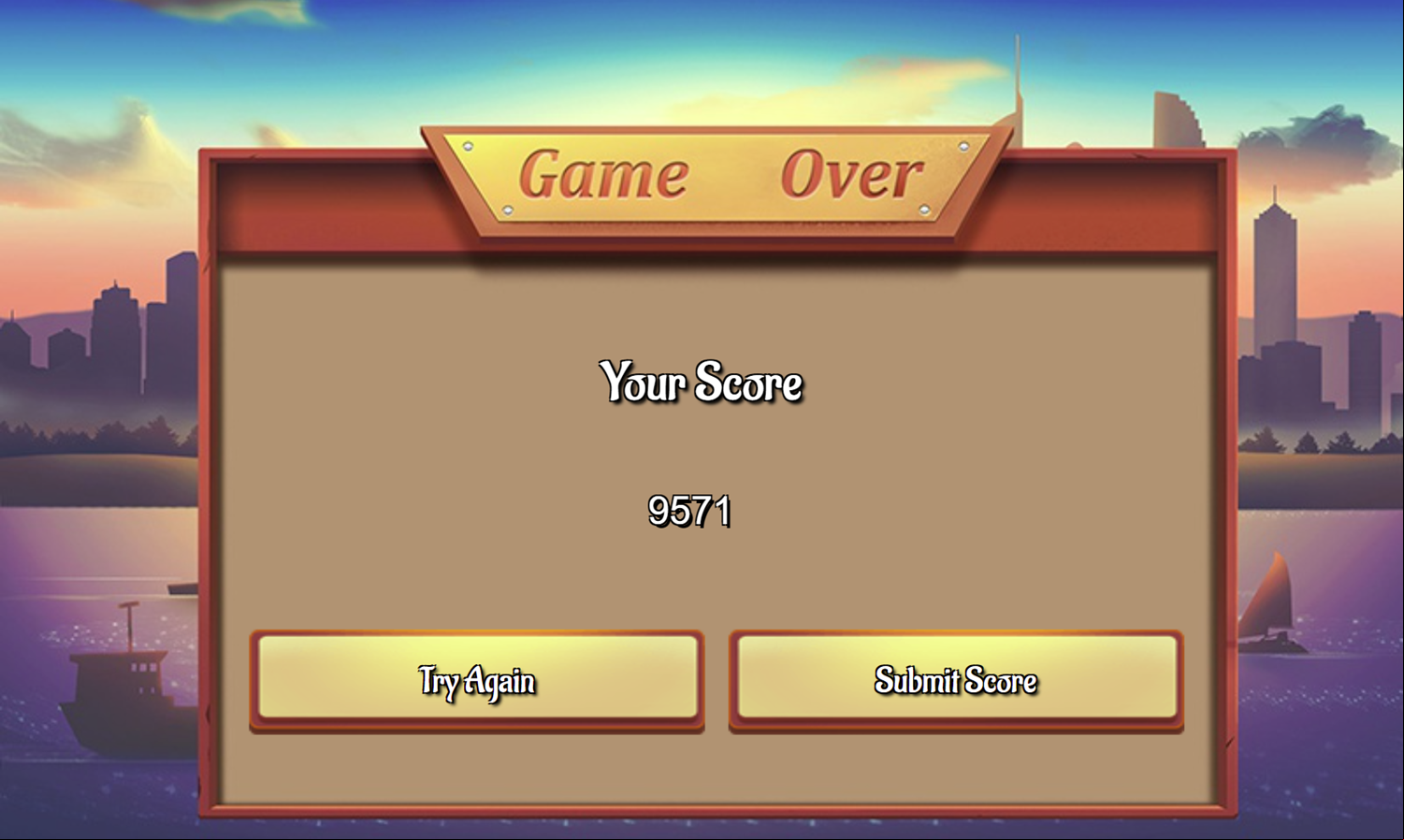 Gold Coast Klondike Game Over Screen Screenshot.