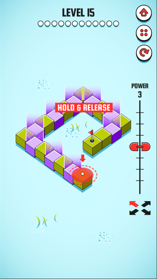 Golf World Game Level With Many Purple Block Hazards Screenshot.