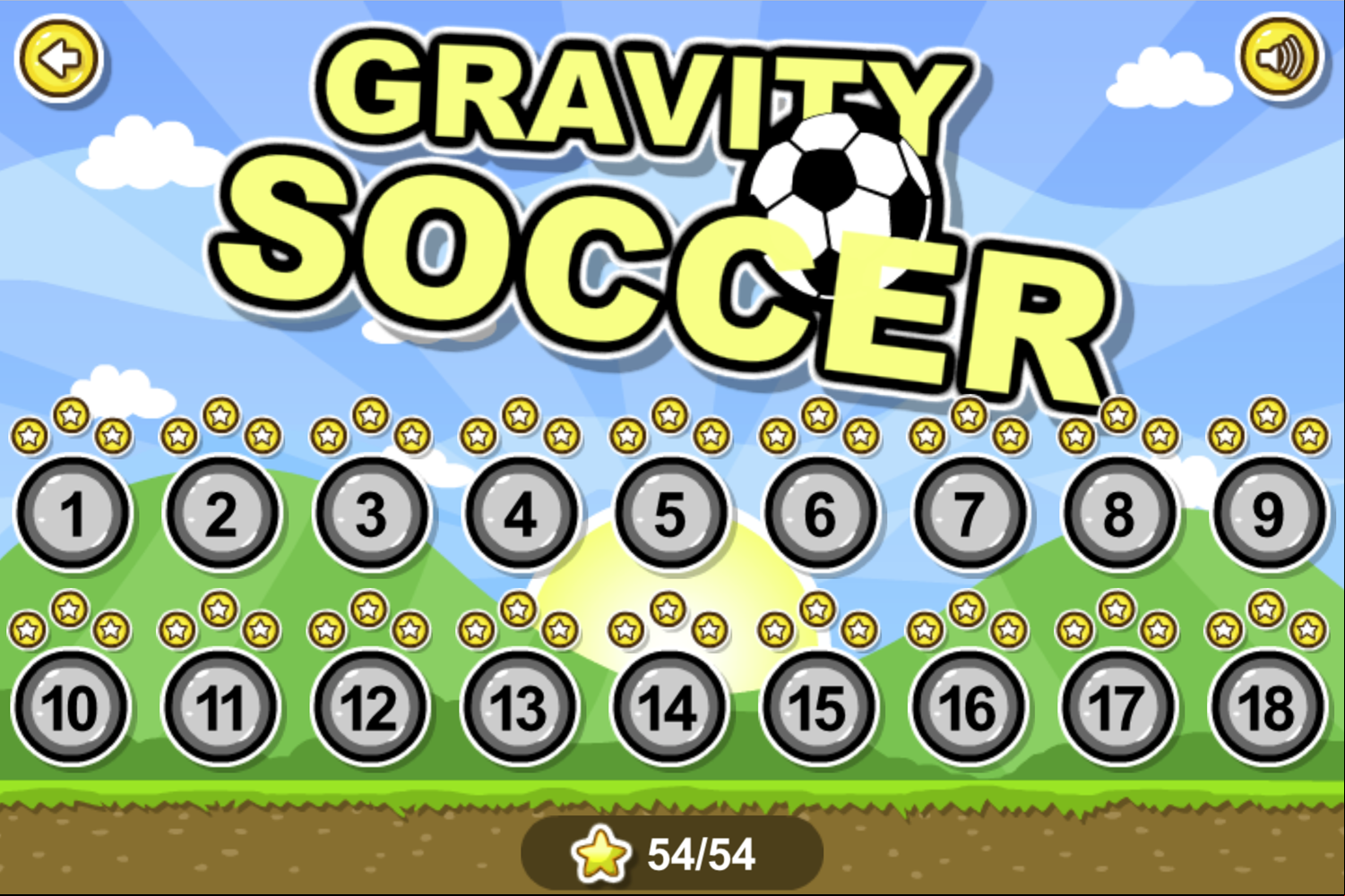 Gravity Soccer Game Level Select Screen Screenshot.