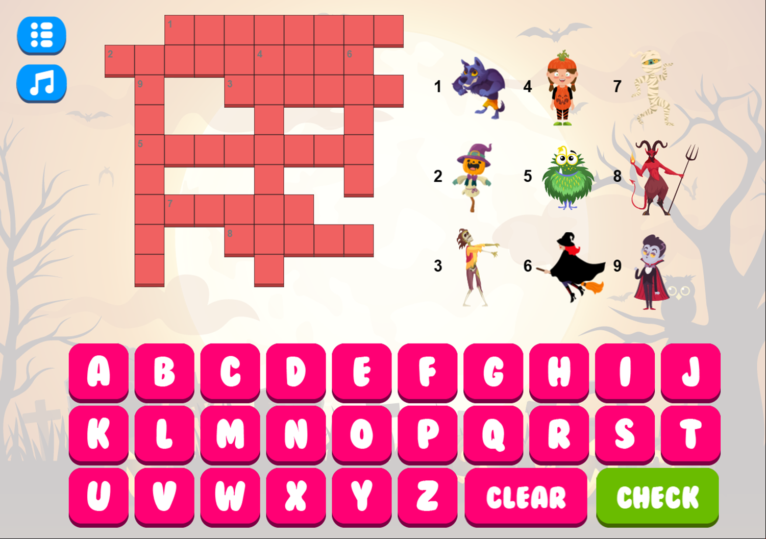 Halloween Crossword for Kids Game Level Progress Screenshot.