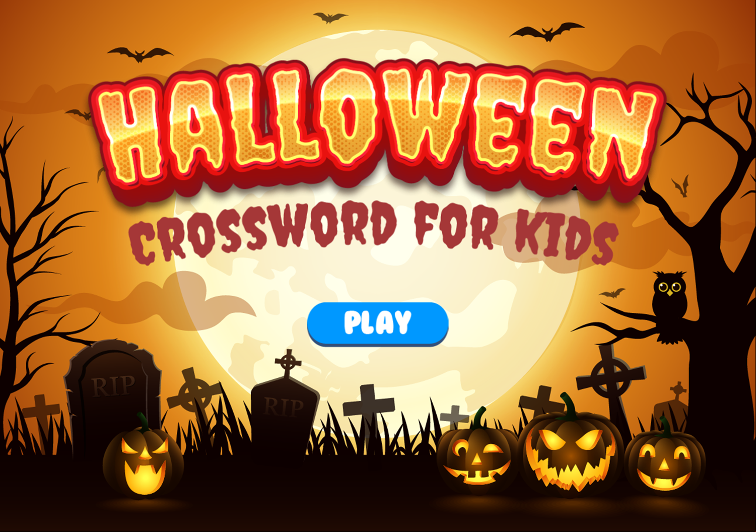 Halloween Crossword for Kids Game Welcome Screen Screenshot.
