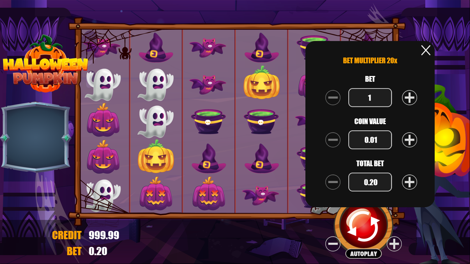 Halloween Pumpkin Game Bet Multiplier Screenshot.