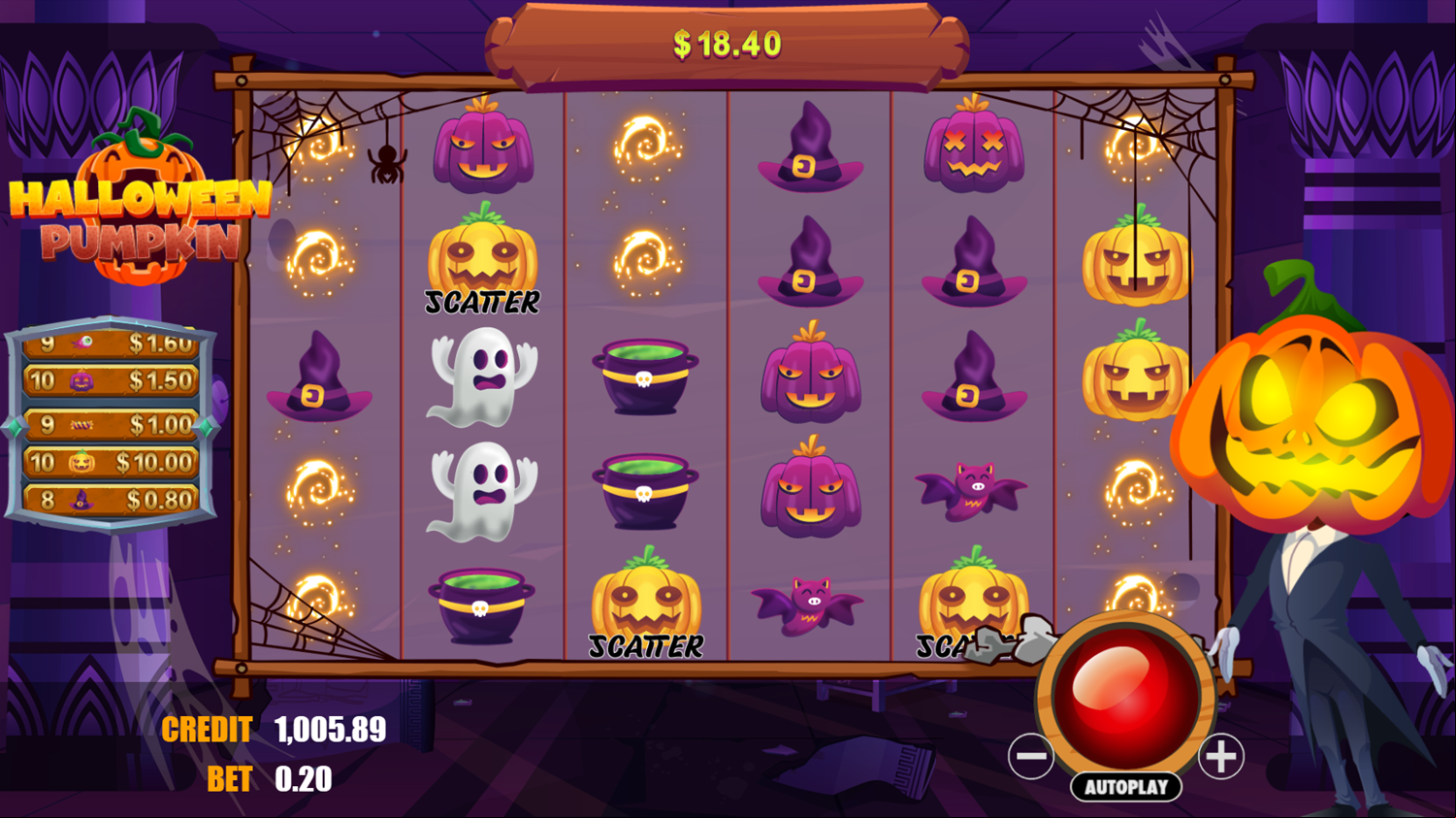 Halloween Pumpkin Game Gain Winnings Screenshot.