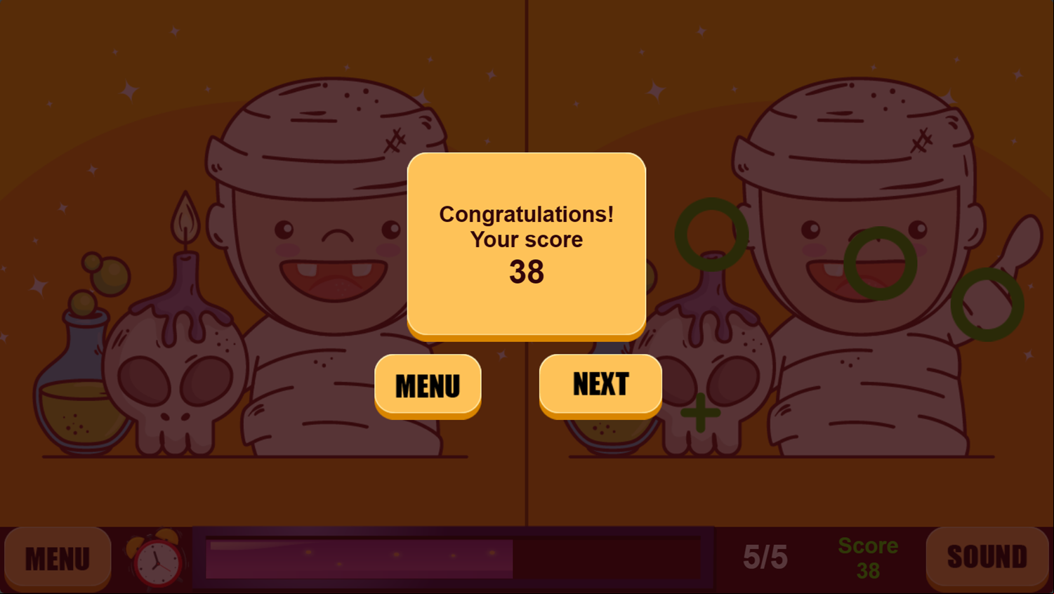 Halloween Spot the Differences Game Level Complete Screenshot.