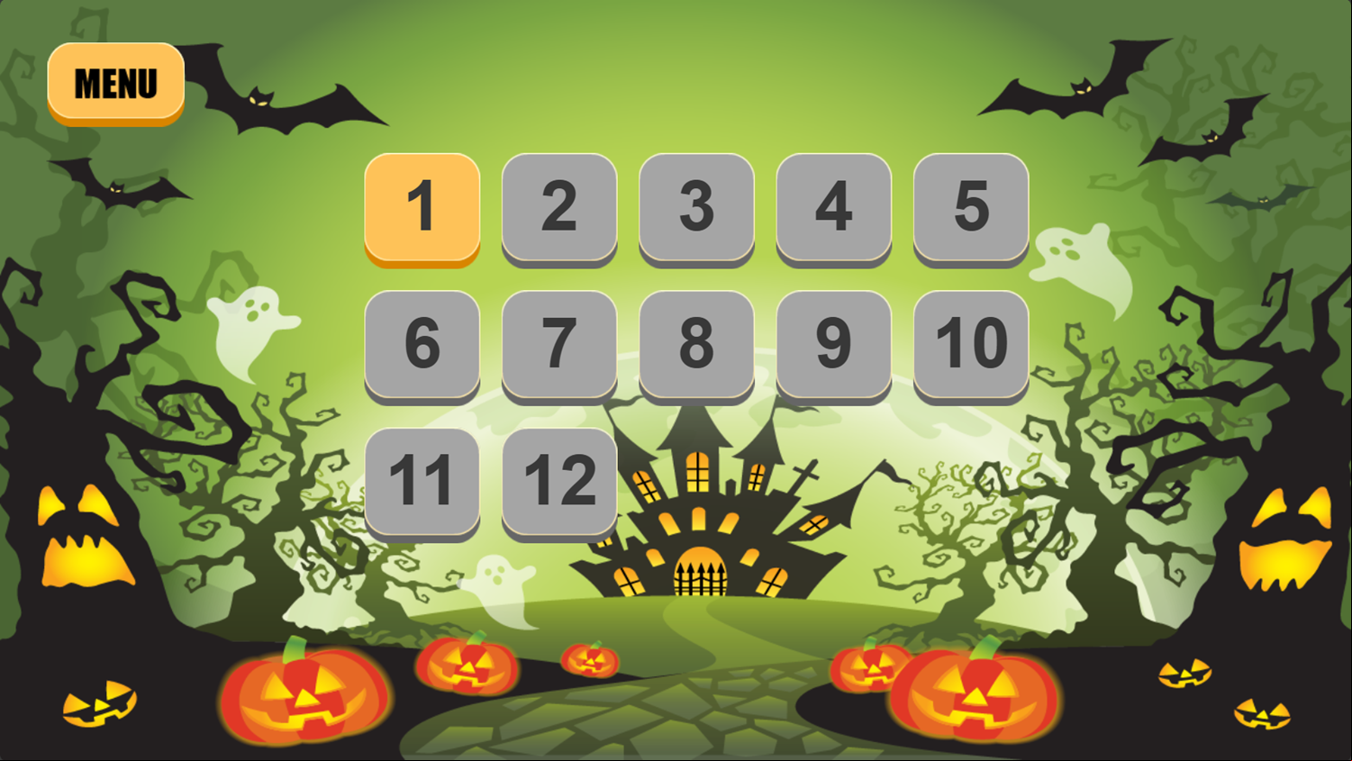 Halloween Spot the Differences Game Level Select Screenshot.