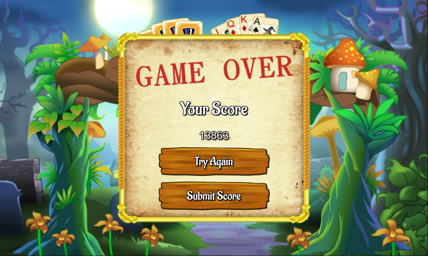 Halloween Tripeaks Game Beat Screen Screenshot.