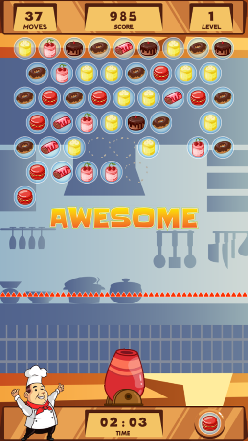 Happy Chef Bubble Shooter Game Play Screenshot.