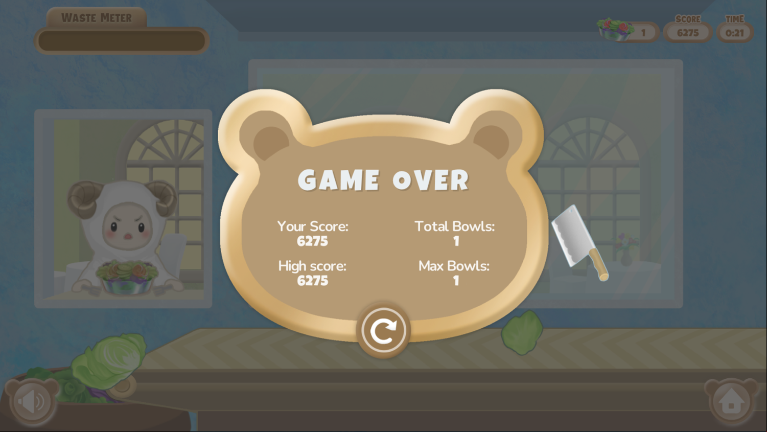 Healthy Salad Maker Game Over Screenshot.