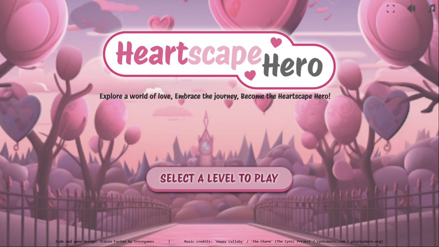 Heartscape Hero Game Welcome Screen Screenshot.