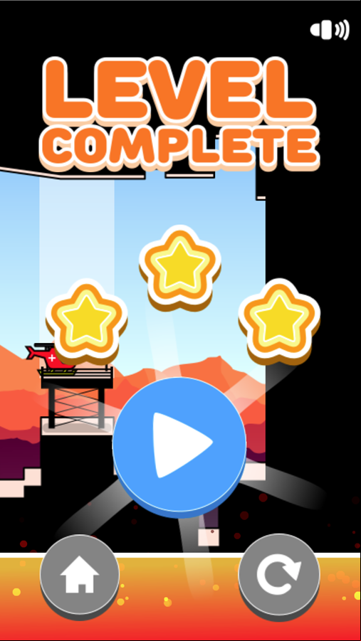 Hero Rescue Helicopter Game Level Complete Screen Screenshot.