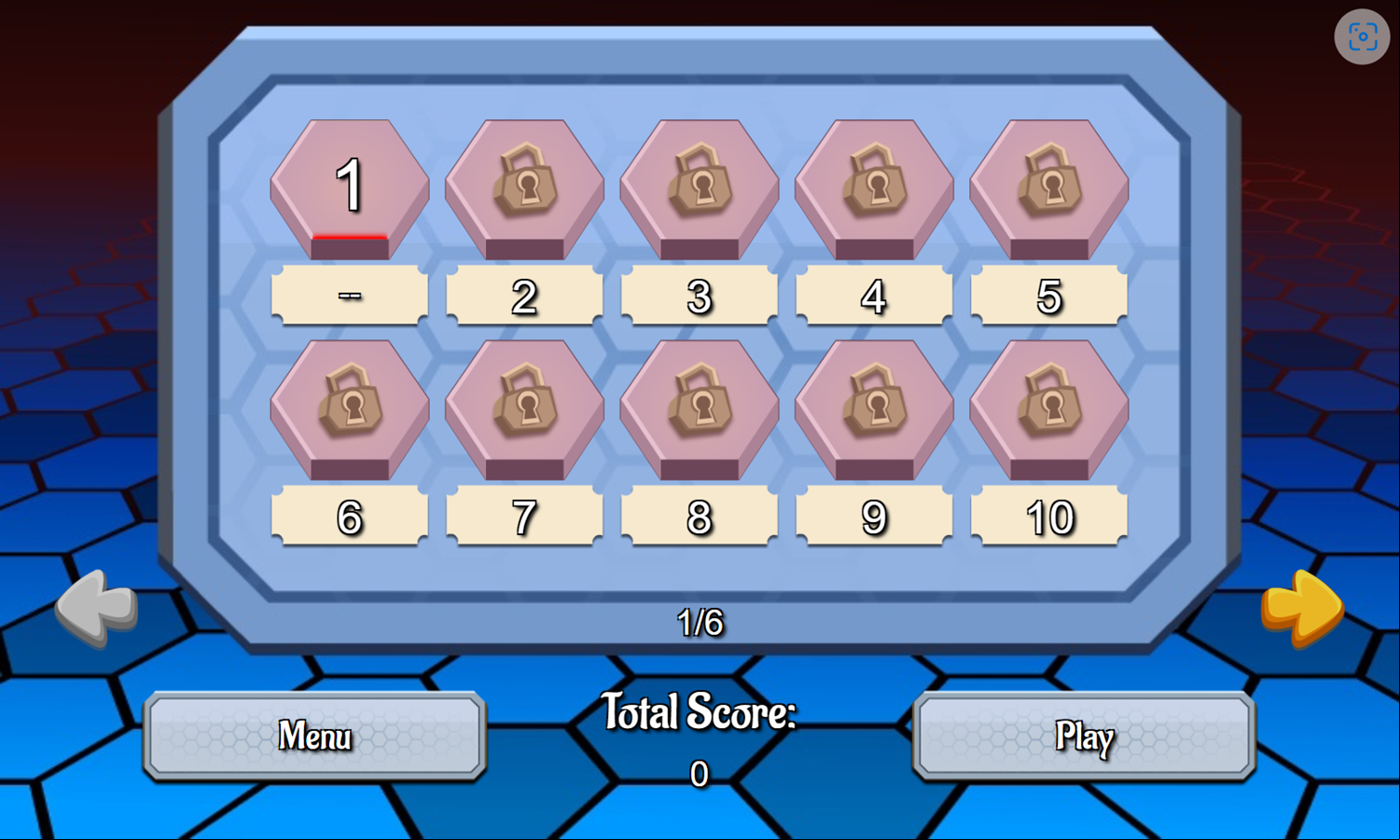 Hex Mahjong Game Level Select Screenshot.