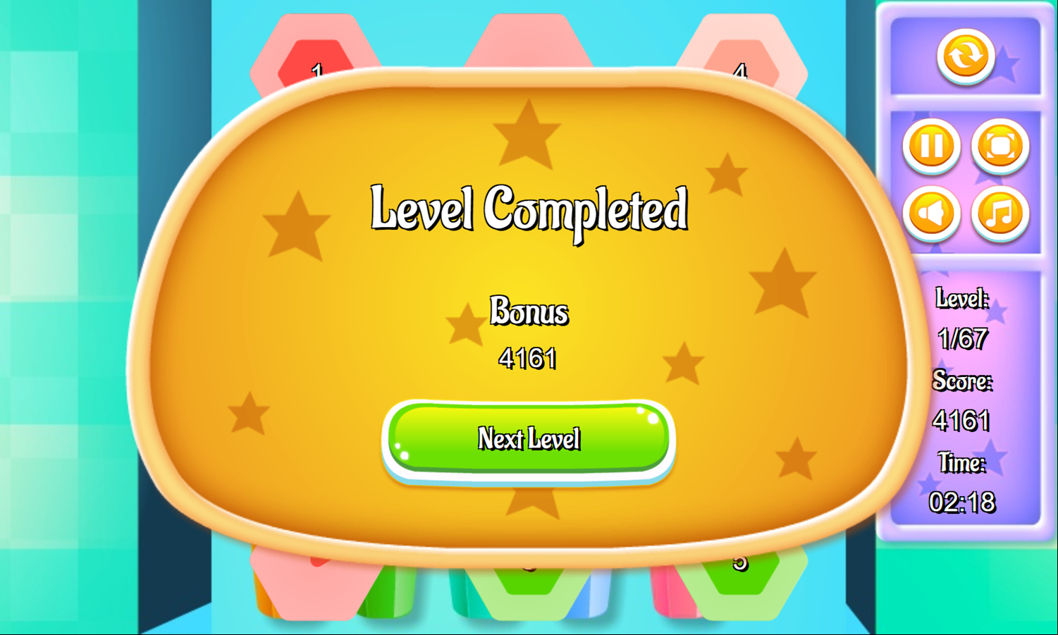 Hex Stream Game Level Completed Screenshot.