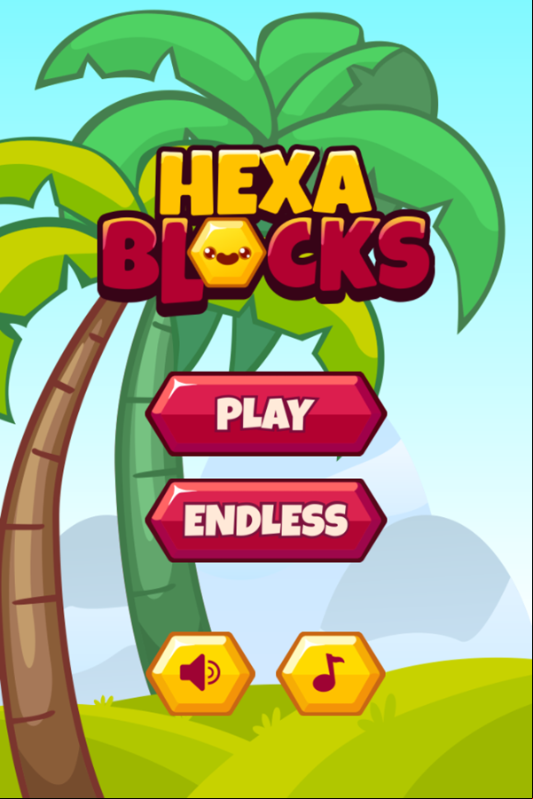 Hexa Blocks Game Welcome Screen Screenshot.