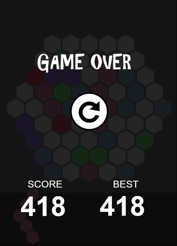 Hexa Game Over Screenshot.