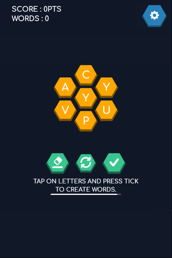Hexa Word Letter Tap Game Screenshot.